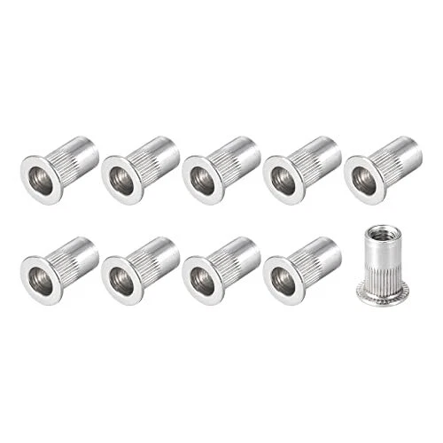 Rivet Nuts 1032 25pcs Aluminum Alloy Flat Head Knurled Threaded Insert Nuts Si