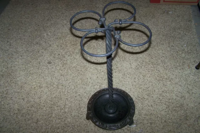 Ornate Cast Iron Base/Wrought Iron Barley Twist Riser and Top Umbrella Stand