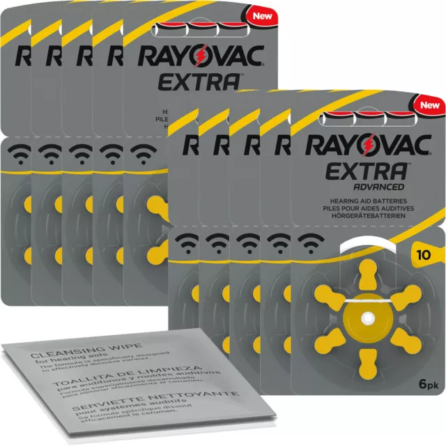 60 batterie per apparecchi acustici Rayovac Extra Advanced gialle P10...