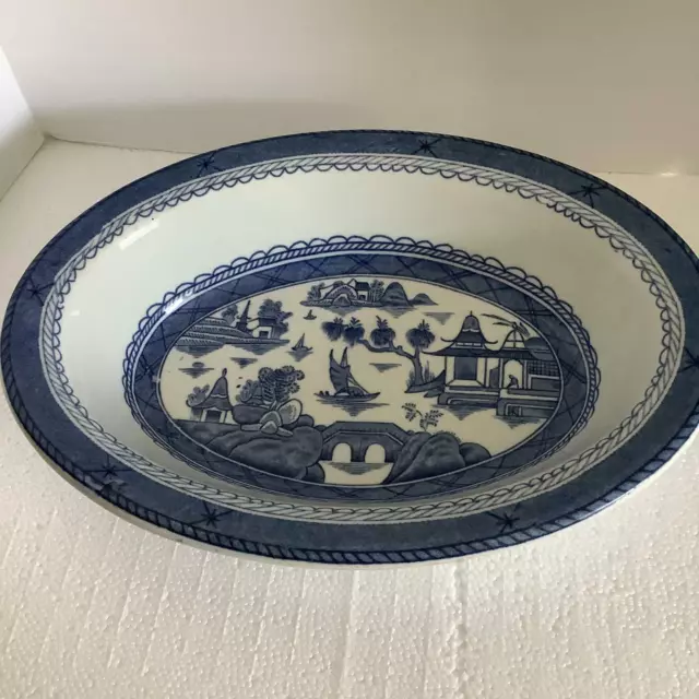 VTG Wood & Sons Woods Ware CANTON BLUE Willow Asian Oval Vegetable Bowl England