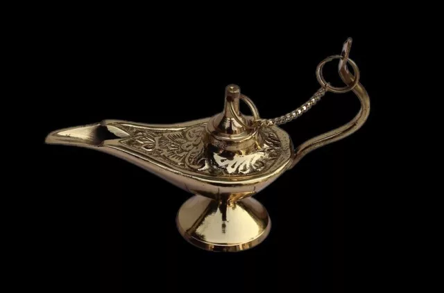 Brass Genie Oil Lamp Aladin Chirag 4" Incense Burner Home Gifts Collectible Xmas