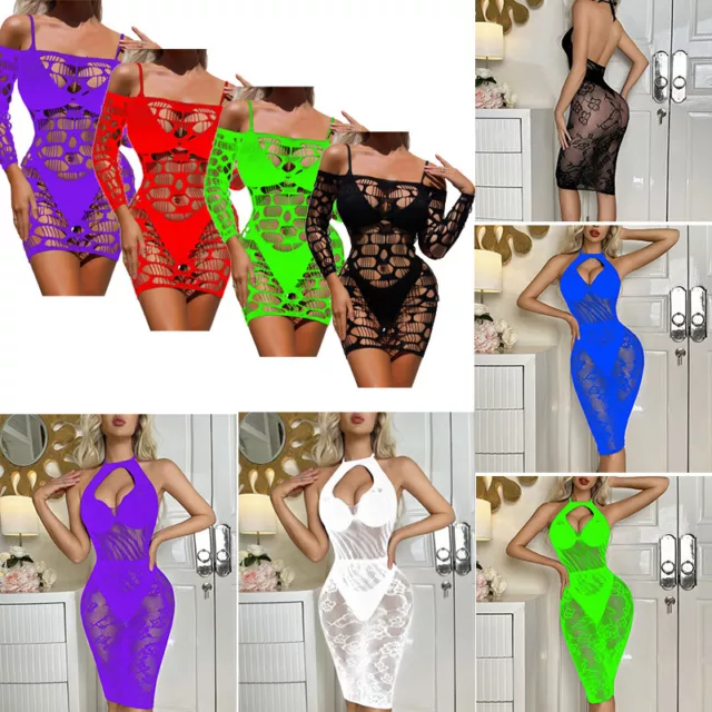 Abito da notte donna con bodycon a rete da pesca cavo sexy trasparente lingerie abito da notte 2