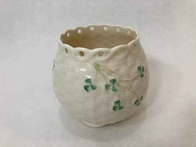 Vintage Belleek Ireland "Shamrock" Pattern Bowl Vase, 4 1/2" High, 3 1/2" Dia 3