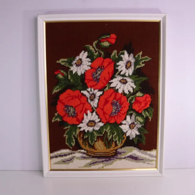 Vintage 90s Tapestry Needlepoint Floral Framed Artwork by Kathe Wandrach 13"x17"