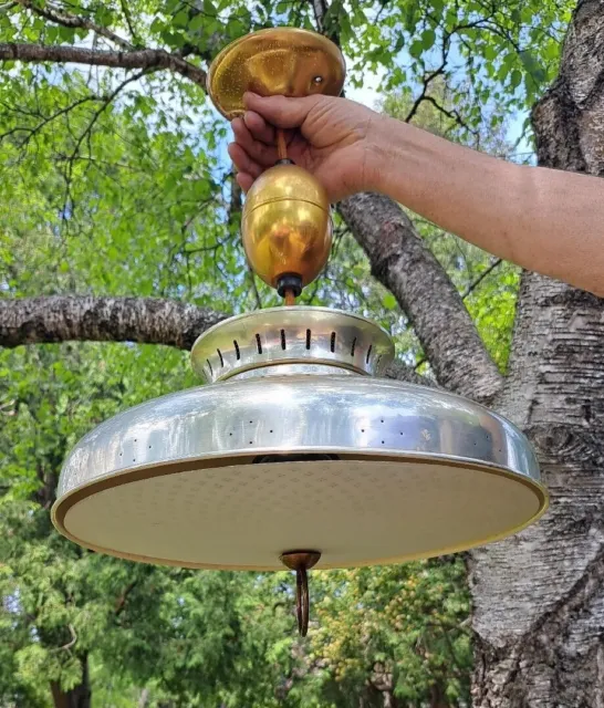 Vintage MCM Pull Down Retractable Ceiling Light Fixture Flying Saucer