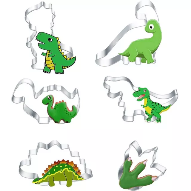 6pcs Stainless Steel Dinosaur Cookie Cutters Silver Chocolate Mold  Kitchen