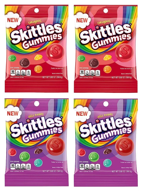 SKITTLES Gummy Candy Original and Wild Berry 5.8Oz Bag Bundle - Includes 4 Bags