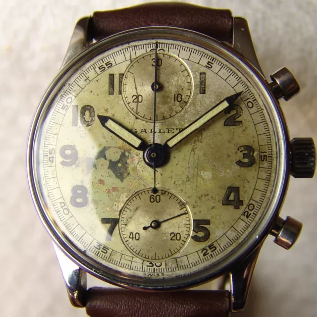 MEN'S WWII period military pilot GALLET CHRONOGRAPH vintage GOOD CONDITION WATCH