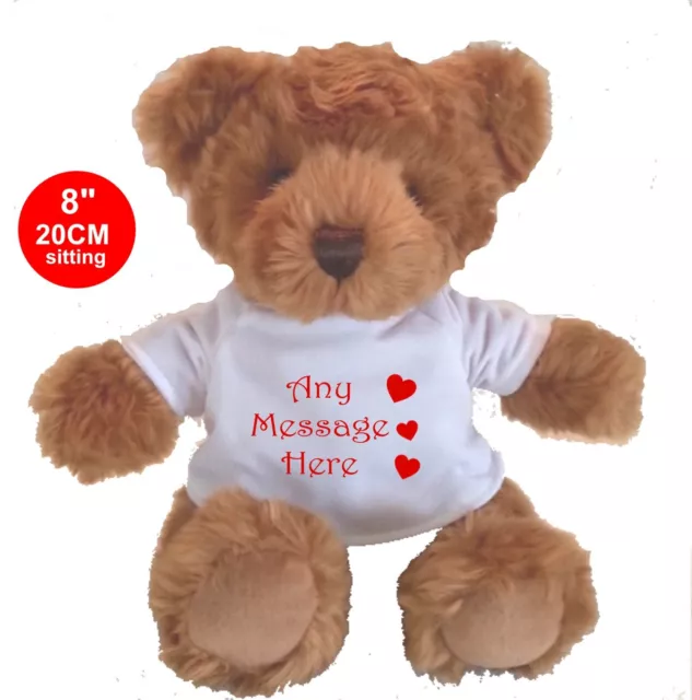 Personalised Brown Teddy Bear 8" Sitting  Birthday Any Occasion