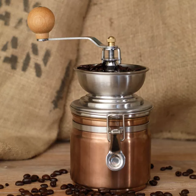 Vintage La Cafetiere Copper Stainless Steel Manual Coffee Bean Mill Grinder