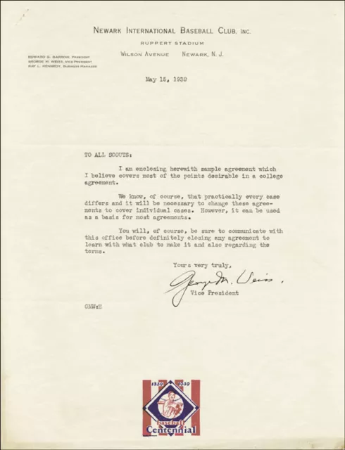 George M. Weiss - Typed Letter Signed 05/15/1939