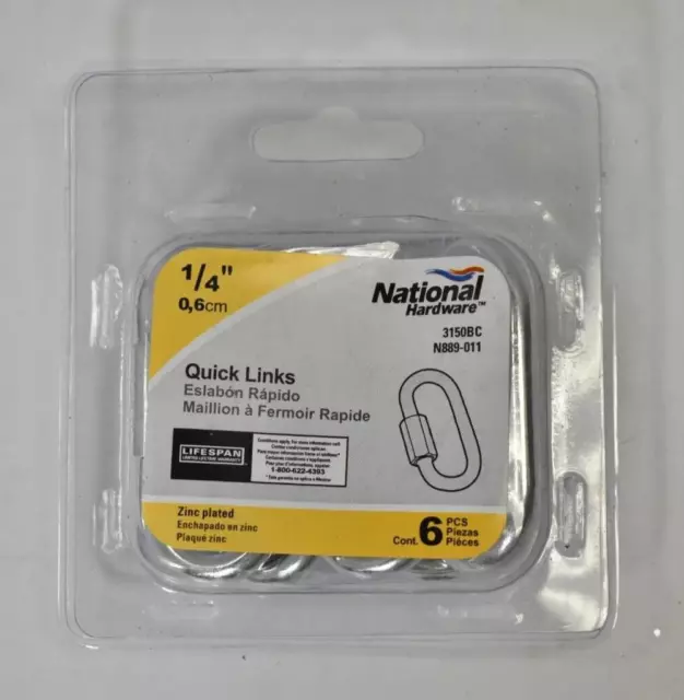 National Hardware N889-011 Quick Links 6 Pack 1/4" Zinc Plated Steel 3150BC