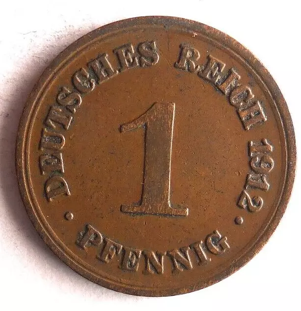 1912 E GERMAN EMPIRE PFENNIG - Excellent Coin Germany Bin #4
