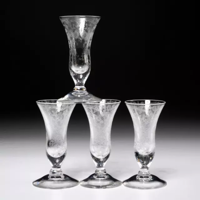 Cambridge Chantilly 1327 1oz Etched Cordial Glasses Set of 4 3.5"h