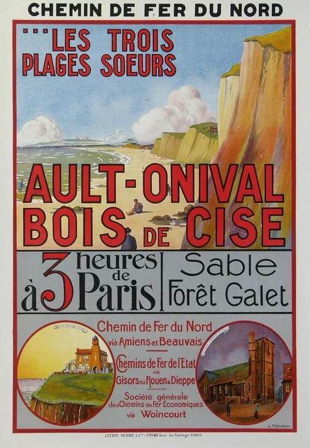 Affiche Ancienne Froideval Ault Onival Bois De Cise Les Trois Plages Soeurs 1925