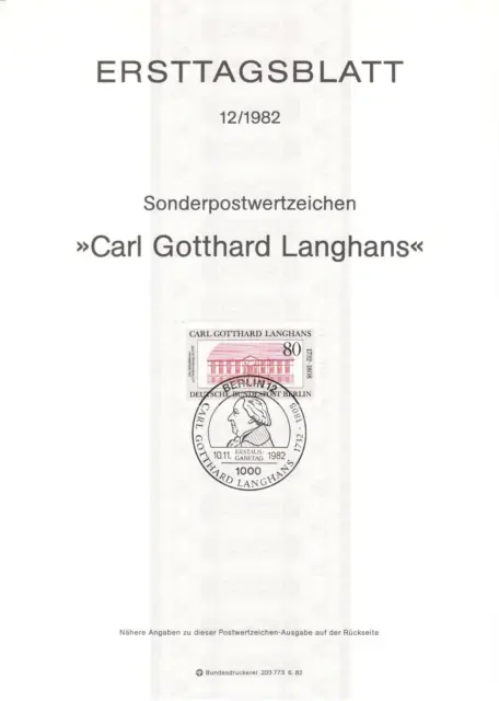 Berlin ETB Nr. 12/1982 - Carl Gotthard Langhans