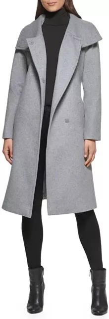 Kenneth Cole New York Womenâ€™s Wool-Blend Belted Tie Waist Wrap Coat