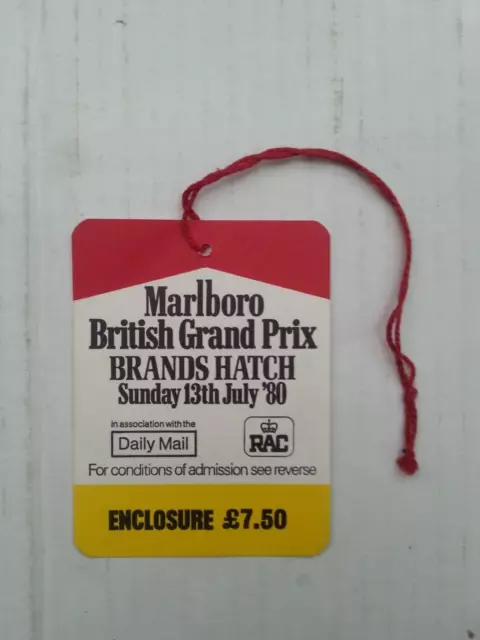 1980 UK GRAND PRIX Enclosure PASS Marchi Tratteggio FORMULA 1 (F1)