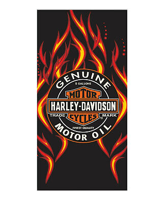 Asciugamano spugna telo mare Harley Davidson morbido cotone nero fiamme oil can