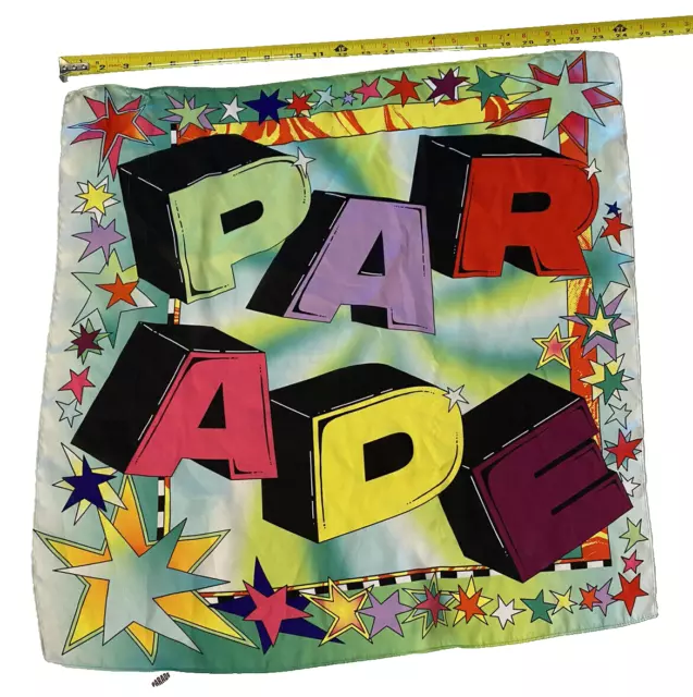 PARADE Polyester Square Scarf 24 IN Spell Out Square Recycled Poly Bright Colors