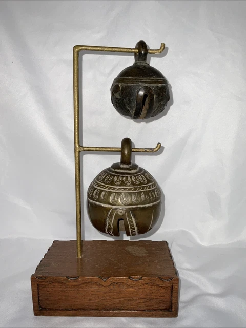 ANTIQUE LATE 19th CENTURY MYANMAR BURMA ELEPHANT BUFFALO BRONZE BELLS SET/2