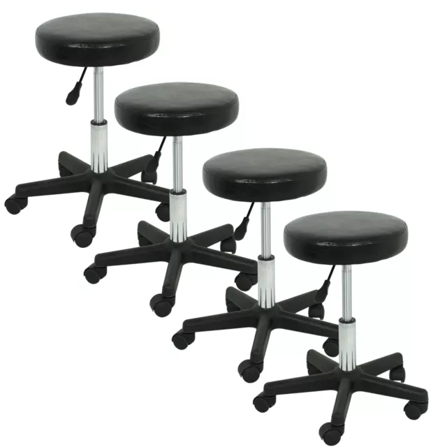 4 Set Black Adjustable Tattoo Salon Stool Hydraulic Rolling Chair Facial Massage