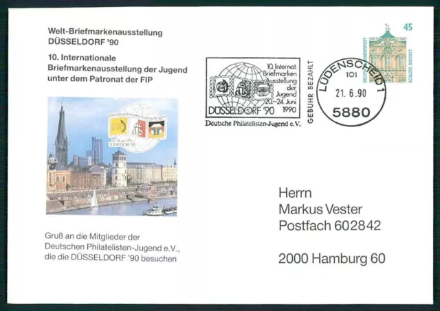 CARTOLINA GERMANIA CANCELLERIA 1990 DÜSSELDORF-COPERTINA MOSTRA m4700