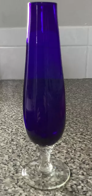 Vintage Cobalt Blue Glass Fluted Footed Bud Flower Vase