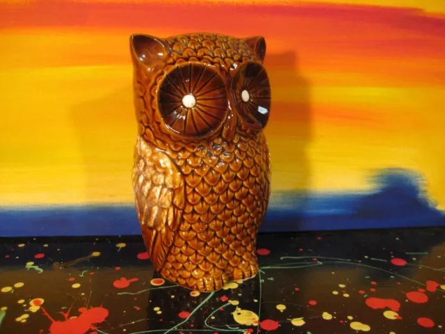 Ceramic Owl Coin Bank - Japan Brown Drip Glazed