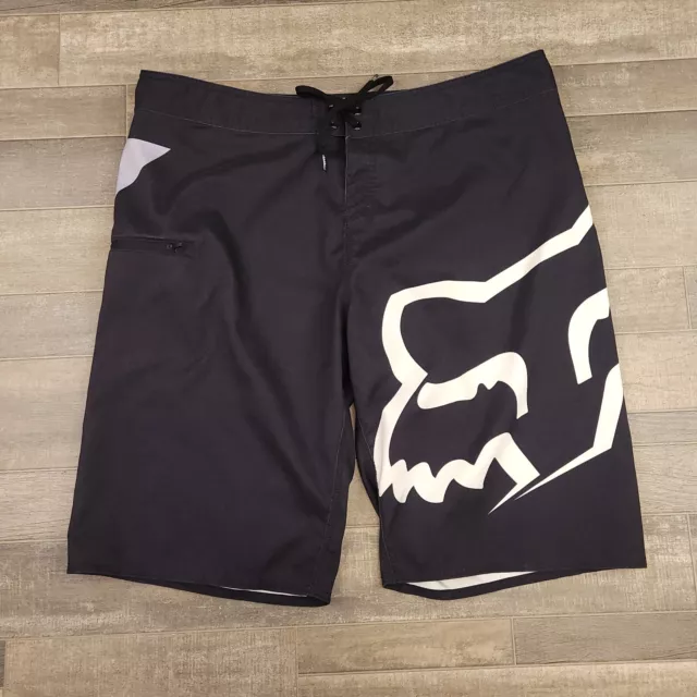 Fox Racing Board Shorts Mens 38 Black Large Spell Out Swim Trunks Casual Surfing