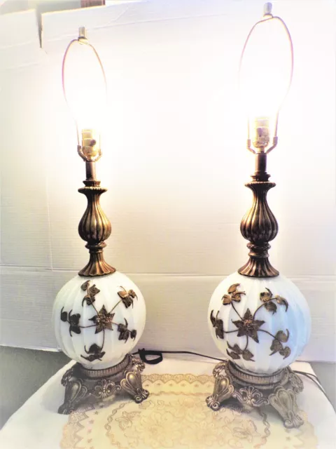 Refurbished Pair Hollywood Regency Table Lamps, Gold Bronze Cast Metal Reverse 2