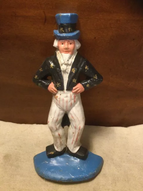 9.5" Cast Iron Uncle Sam Door Stop Americana USA Hand Painted Book End Patriotic