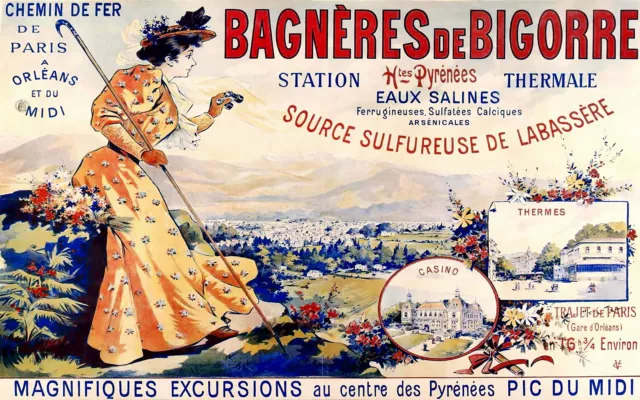 Affiche chemin de fer Paris Orléans et Midi - Bagnères de Bigorre