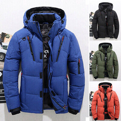 Men Winter Warm Duck Down Jacket Ski Snow Thick Hooded Puffer Coat Parka Quilted