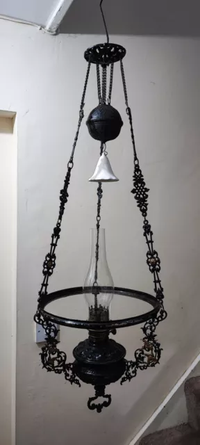 Hanging Rise & Fall Large Oil Lamp 33cm Hugo Schneider's "Kronos Modell 1914"