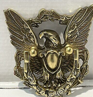Vintage Brass Door Knocker Federal American Eagle Shield Hardware 6"x5"