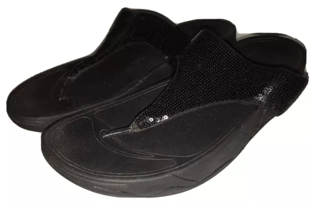FITFLOP Women's Black Sequin Flip Flops Thong Wedge Size 10 Sandal A18-001