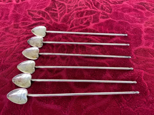 Set 6 Silver Plate Heart Shape Cocktail Straw Spoons Serving Home Design Style