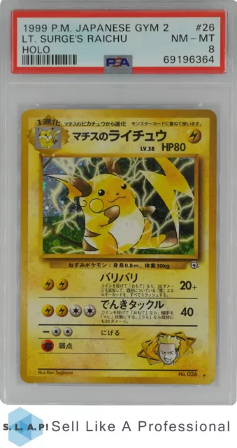 1999 Pokemon Japanese Gym 2 26 Lt. Surge's Raichu Holo Psa 8