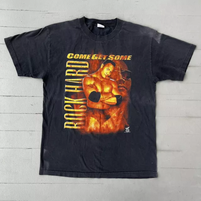 VTG 90s The Rock WWF WWE Wrestling T-Shirt Sz L Double Sided Rap Tee