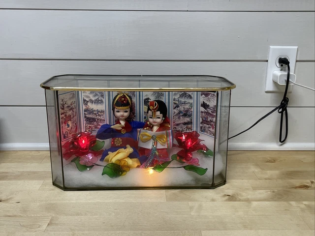 Vintage Handmade Korean Folklore Dolls Night Light Shadowbox