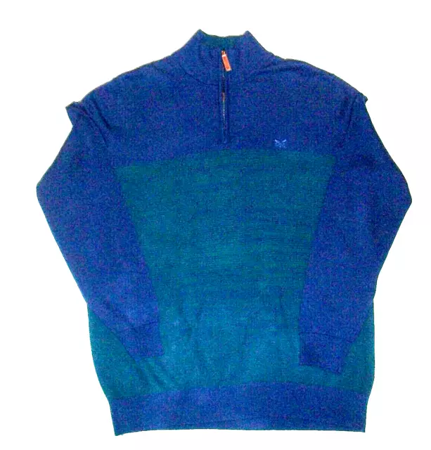 Crew Clothing  Mens 1/4 Zip Long Sleeved High Neck Jumper in Navy / Green Size L