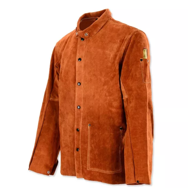 QeeLink Leather Welding Work Jacket Flame-Resistant Heavy Duty Split Cowhide ...