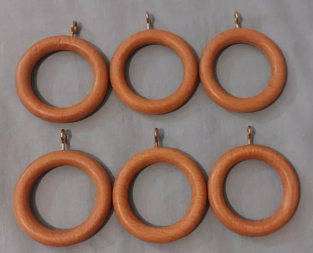 Solid Wooden Curtain Rings - 6 Colours, 38mm X 12 - Real Wood Curtain Pole  Rings