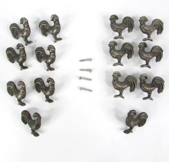 14 Metal Rooster Drawer Pulls Cabinet Knobs Left Right Facing Pewter Chickens