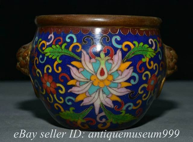 5.6" Old Chinese Bronze Cloisonne Enamel Dynasty Palace Flower Beast ear Jar Pot