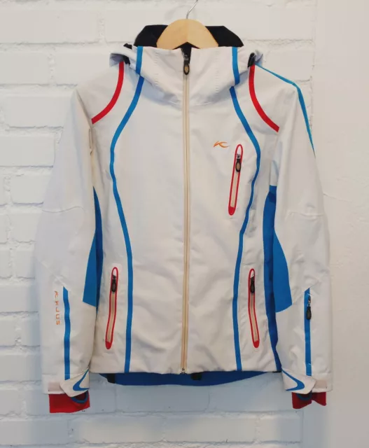 KJUS Ski Jacket Neck Warmer Dermizax EV Primaloft White Blue Red Womans 40 Large