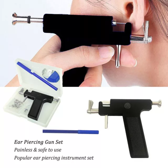 New Painless Steel Ear Nose Navel Body Piercing Gun & 12 Pair Studs Tool Kit 3