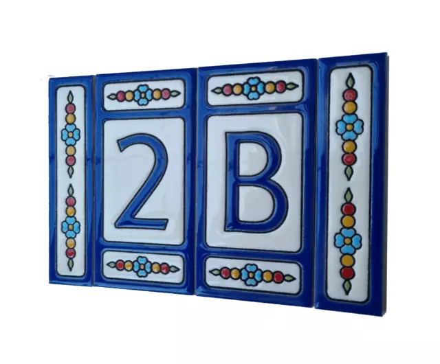 Atalaya Blue Hand-Painted Number Tiles & Metal Filigree Frames: 11 x 5.5 cm