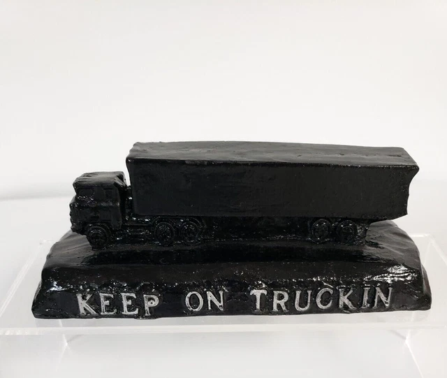 Handcrafted Semi Tractor Trailer Coal Truck Keep On Truckin Made from Coal 6.5in
